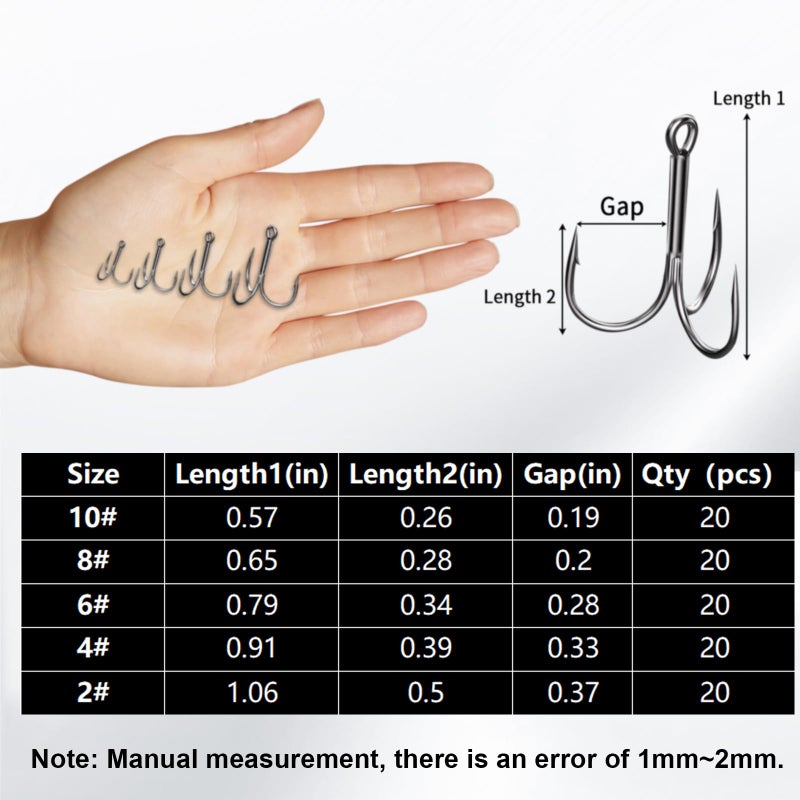 FishTrip 200pcs Fishing Treble Hooks with Split Rings, 5 Sizes High Carbon Steel Brabed Sharp Triple Hook,Replacement Fishing Hooks on Hard Lures for Freshwater Saltwater - Image 5